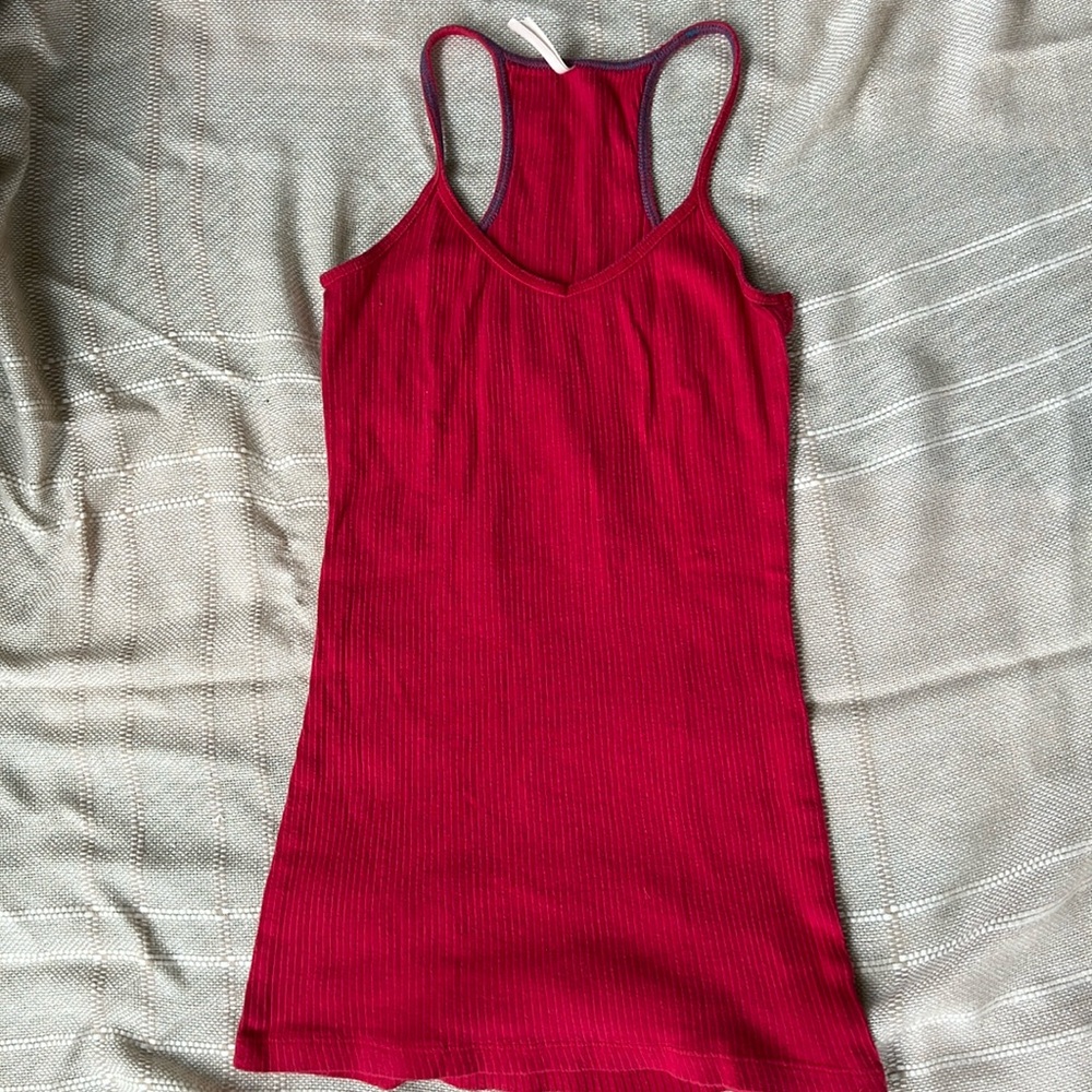 Active basic racer back red ribbed with blue stitching size small jr tank